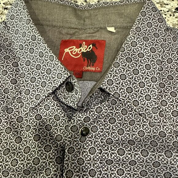 Rodeo Clothing Co Geometric Western Pearl Snap Button Shirt Men Blue Cowboy XXL - Picture 2 of 4